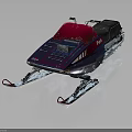 Snowy Winter Outdoor Landscape Featuring Red And Blue Snowmobile With Skis