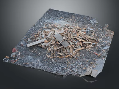 Mixed Waste Pile Containing Wood Chips Gravel And Scattered Debris On Gray Ground 3d model