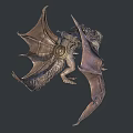 Flying Dragon Creature With Spread Metallic Wings Detailed Scaled Body And Golden Medallion