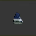 Blue And Silver Athletic Shoes With Knit Upper Green Sole And Red Accents
