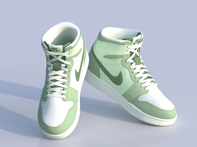 Green And White High Top Shoes With Nike Swoosh Trendy Casual Design 3d model