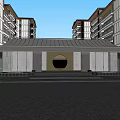 Modern Hotel Lobby Interior Design With Columns Mesh Partitions And Dark Floor Tiles
