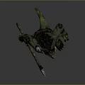 Fierce Green Skinned Fantasy Monster With Spiked Armor Battle Axe And Blood Stains