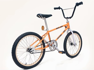 Orange BMX Bicycle With Black Tires Seat And High Handlebar Design 3d model