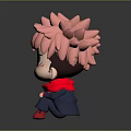 Pink Haired Anime Character Figurine With Red Eyes Red Blue Outfit And Red Shoes