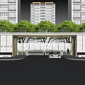 Modern Entrance Gate Design With Glass Facade Car And Pedestrians