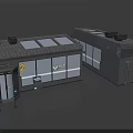 Smart Machines In Industrial Workshop With Grey White Buildings Yellow Entrances And Roof Vents