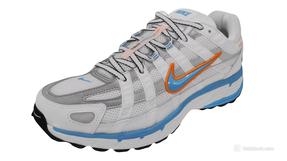 Nike Sports Sneakers White Gray With Blue Orange Accents Side Logo And Multi Colored Laces 3d model 