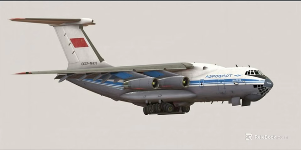 APROSPOT Silver Blue Livery Passenger Plane With Red Tail Logo And Four Engines In Flight 3d model 