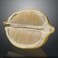 Fresh Cut Open Lemon With Juicy Pulp And Yellow Peel On Reflective Surface