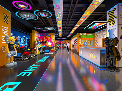 Colorful Indoor Play Zone With Bright Neon Lights And Cartoon Character Decorations 3d model