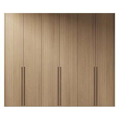 Minimalist Modern Wooden Wardrobe For Bedroom With Multiple Doors And Metal Handles 3d model