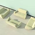 Four Light Yellow Two Seater Sofas Placed On Light Colored Floor With Light Wall 3d model