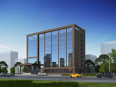 Aerial Planning of Modern Architectural Complex with Glass Curtain Wall Green Spaces and Road Network 3d model