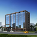 Aerial Planning of Modern Architectural Complex with Glass Curtain Wall Green Spaces and Road Network