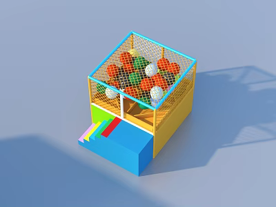 Colorful Ball Pit With Yellow Frame Blue Steps And Mixed Colored Balls 3d model