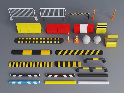 Various Road Safety Facilities Featuring Barriers Traffic Cones Speed Bumps And Warning Strips 3d model