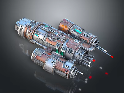 Sci Fi Metallic Cylindrical Devices With Orange Accents And Mechanical Parts 3d model