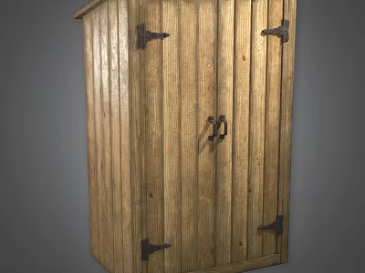 Rustic Wooden Wardrobe Design With Vertical Slats And Metal Hinges Handles 3d model