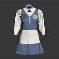 Blue And White Uniform Style Outfit With Collared Shirt Long Sleeves And Paneled Skirt