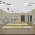 Bright Spacious Fitness Studio Featuring Yoga Mats Barre TV Exercise Balls And Wooden Floors