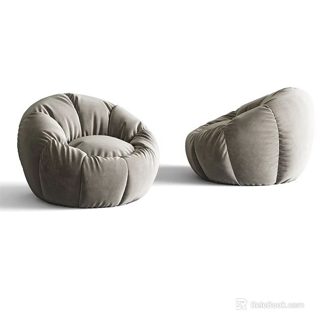Gray Velvet Round Bean Bag Chairs Plush Design For Living Room Comfort 3d model 