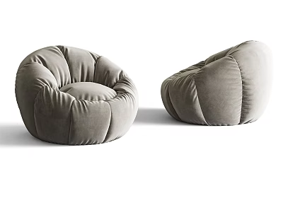 Gray Velvet Round Bean Bag Chairs Plush Design For Living Room Comfort 3d model