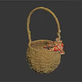 Wicker Basket with Handle for Daily Living Supplies and Red Decorative Ornament