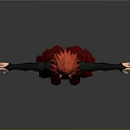 3D Character With Red Spiky Hair Black Long Sleeves Red Vest Black Pants And Boots
