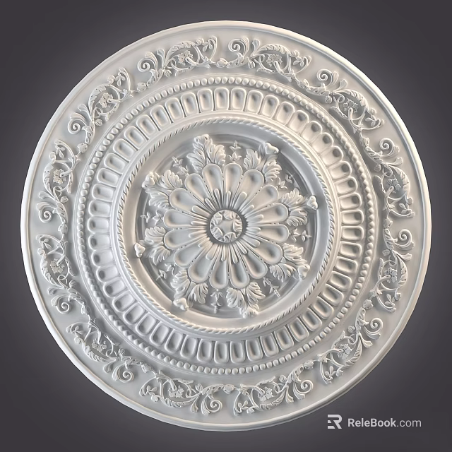 Ornate Circular Decorative Architectural Component Featuring Intricate Floral Scroll And Concentric Patterns 3d model