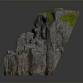 Natural Wood Stone Rock with Green Moss Cracks Layers and Reflective Base Surface