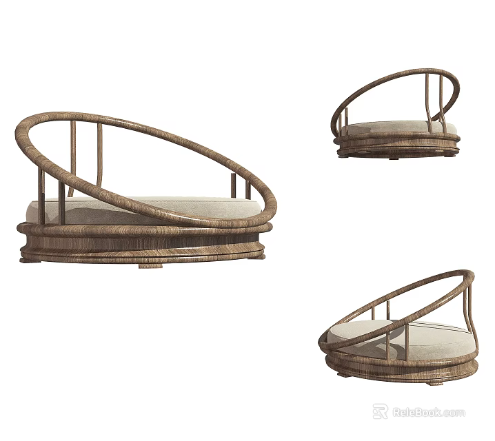 Stylish Modern Round Leisure Chair With Wooden Frame And Soft Upholstered Seat 3d model 