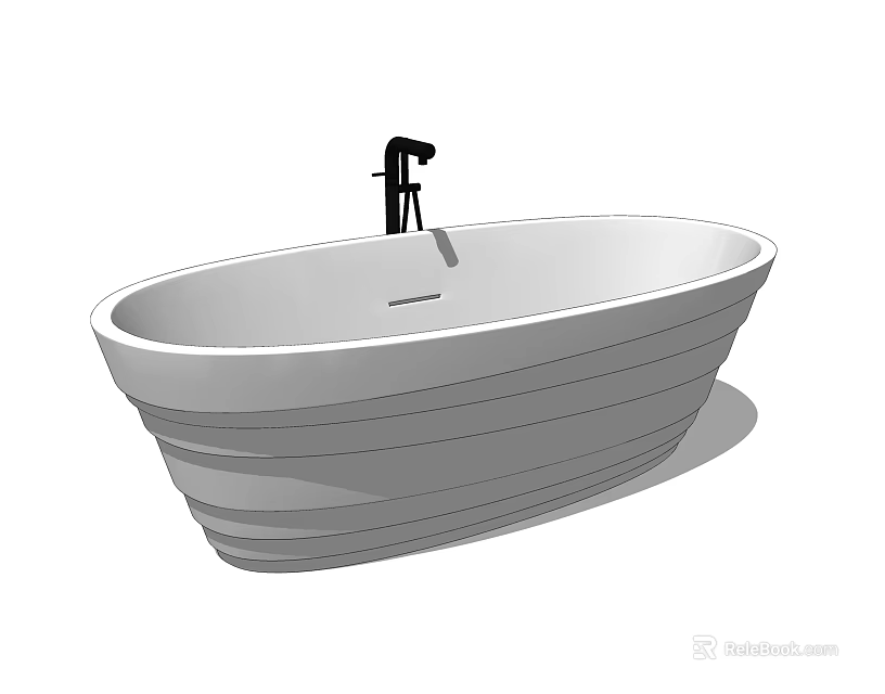 Stylish Modern Freestanding Bathtub With Ribbed Design And Black Faucet 3d model 