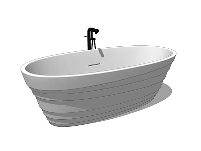 Stylish Modern Freestanding Bathtub With Ribbed Design And Black Faucet 3d model