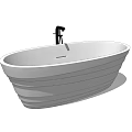 Stylish Modern Freestanding Bathtub With Ribbed Design And Black Faucet