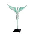 Artistic Human Figure Sculpture With Light Green Wings And Black Base