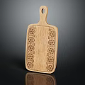 Wooden Carved Pattern Cutting Board with Handle Elegant Kitchenware for Daily Cooking 3d model