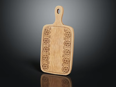 Wooden Carved Pattern Cutting Board with Handle Elegant Kitchenware for Daily Cooking 3d model