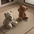 Cute White and Brown Teddy Bears Sitting on Beige Carpet in Room with Wooden Floor