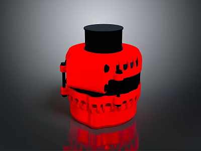 Vibrant Red Decorative Object With Black Top And Intricate Black Details 3d model