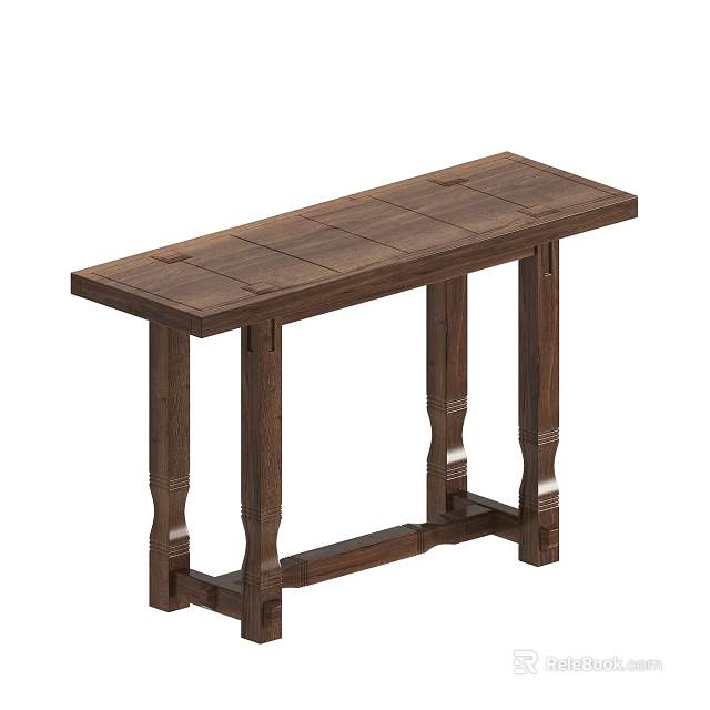 Modern Wooden Console Table With Dark Brown Finish And Sturdy Leg Design 3d model 