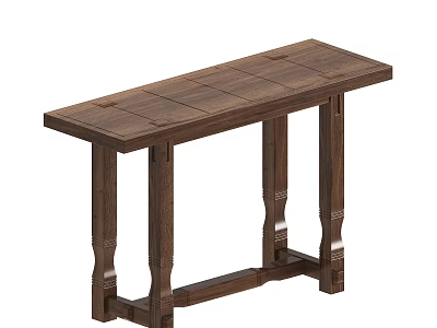 Modern Wooden Console Table With Dark Brown Finish And Sturdy Leg Design 3d model
