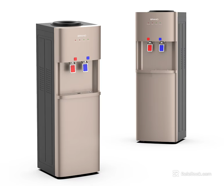 Silver And Gold Water Dispensers As Daily Use Appliances With Hot Cold Buttons 3d model 