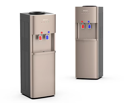 Silver And Gold Water Dispensers As Daily Use Appliances With Hot Cold Buttons 3d model