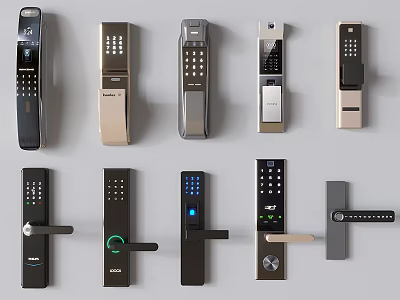 Smart Door Handle Collection With Various Designs Keypad Fingerprint And Black Gold Silver Finishes 3d model