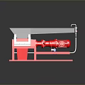 Red And Silver Industrial Machine With Hopper Base Motor And Black Pipes