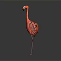 Pink Flamingo Standing Gracefully With Detailed Feathers On Plain Gray Background