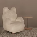 White Plush Single Sofa with Cute Ear Shaped Backrest Rounded Armrests and Wooden Legs