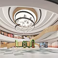 Modern Shopping Mall Atrium With Circular Design Elegant Chandelier And People Walking