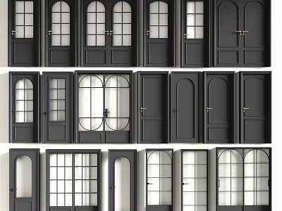Various Black Door Styles With Glass Panels And Different Designs For Interior 3d model